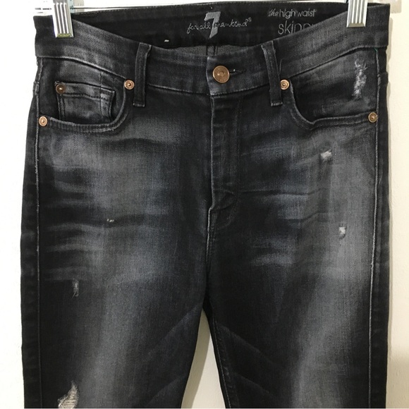 7 for all Mankind Black Distressed High Waist Skinny Jeans. Size 25. - Picture 3 of 6